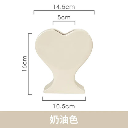 DecorBites™ Heart-shaped Pink Hearts Porcelain Vase - Handicraft Ornament & Home Decor