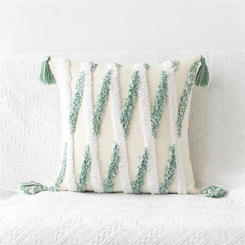 DecorBites™ Embroidered Geometric Leaves Pillow Cover Handmade Home Decor 30x50cm/45x45cm