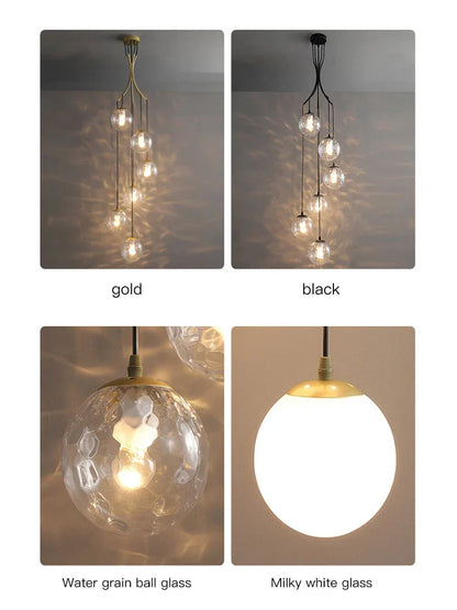 Lámpara de araña LED con bola de cristal DecorBites™, decoración moderna y minimalista para escaleras de villas tipo loft.