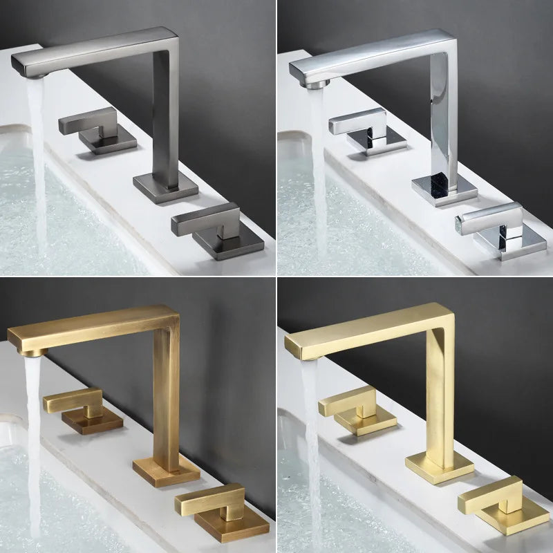 DecorBites™ Brushed Gold Basin Faucet: Brass Antique Sink Faucet, 3 Hole Waterfall Bathroom Tap