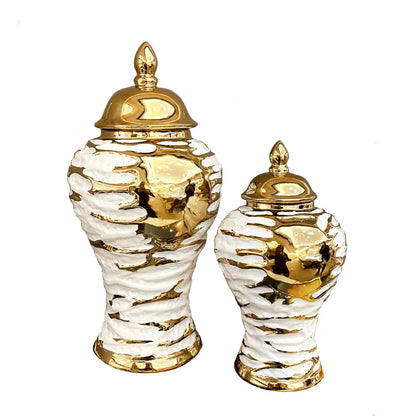 DecorBites™ Gold & White Grain Ceramic Jar: Home Decor & Storage Accessory