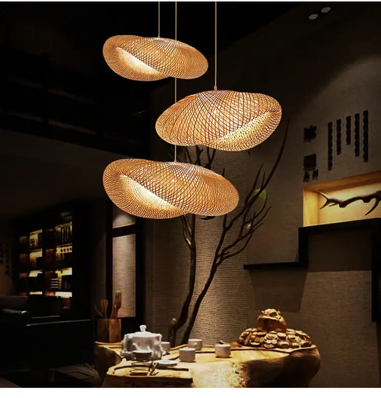 DecorBites™ Hand-Knit Bamboo Pendant Ceiling Light