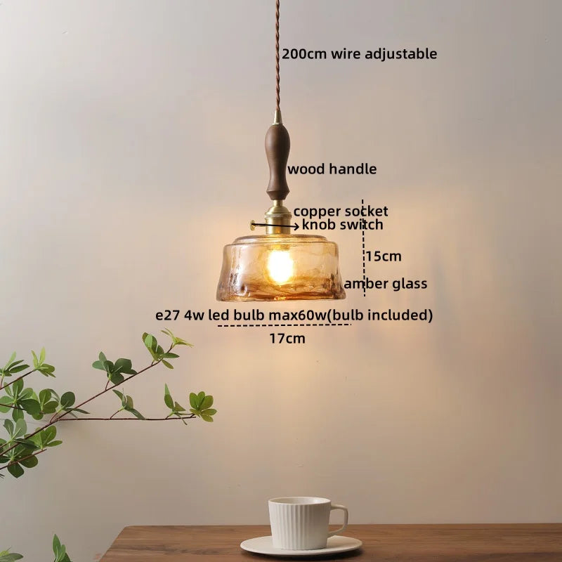 Decorbites™ Grüne Glas-LED-Hängeleuchte mit Drehschalter, Kupferleuchter