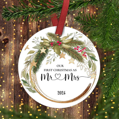 Wedding Gifts for Couple Our First Christmas Married Ornament 2024 First Christmas As Mr and Mrs Married Ornament 2024