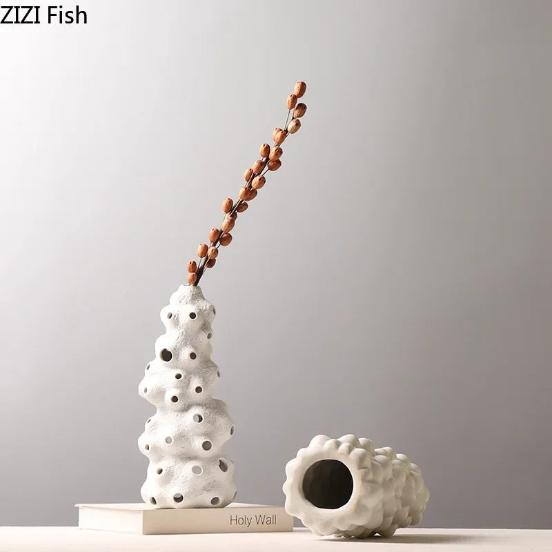 DecorBites™ Ceramic Vase Set with Artificial Flowers for Stylish Home Decor