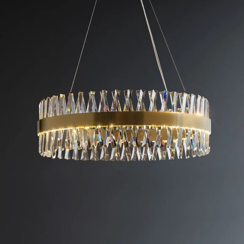 DecorBites™ Brushed Gold Rings Crystal Chandelier Ceiling Lamp