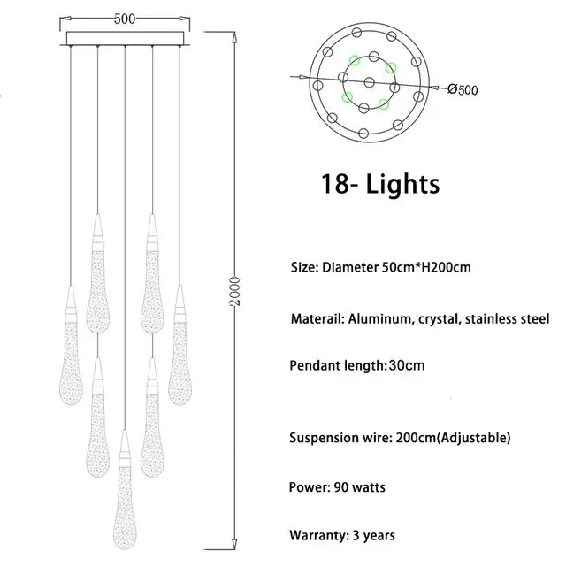 DecorBites™ Crystal LED Chandelier: Modern Art Pendant Light for Restaurant, Bar, Staircase & Loft