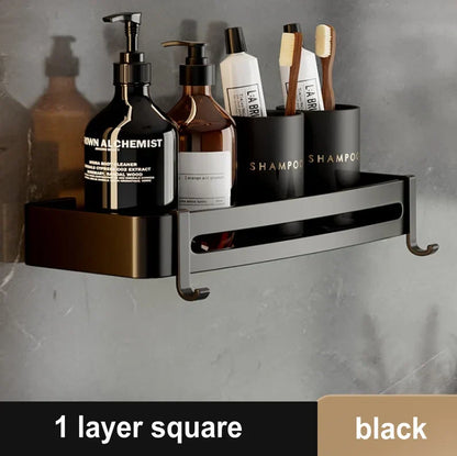 DecorBites™ Gold Bathroom Corner Shelf: Wall-Mounted Triangle Storage Rack for Toiletries