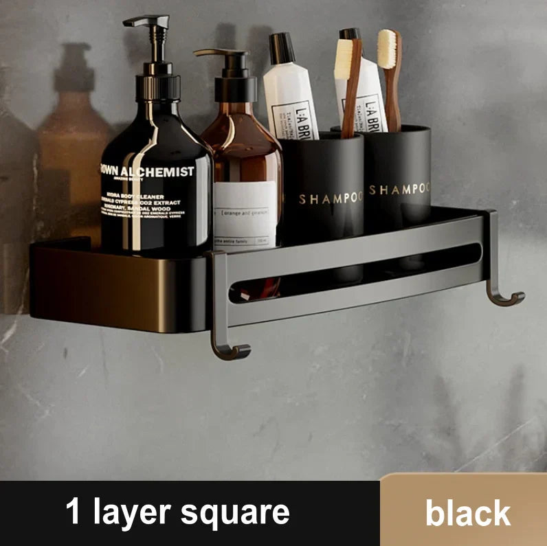 Estante de Esquina para Baño Decorbites™ Gold: Perchero de Almacenamiento Triangular Montado en la Pared para Artículos de Aseo