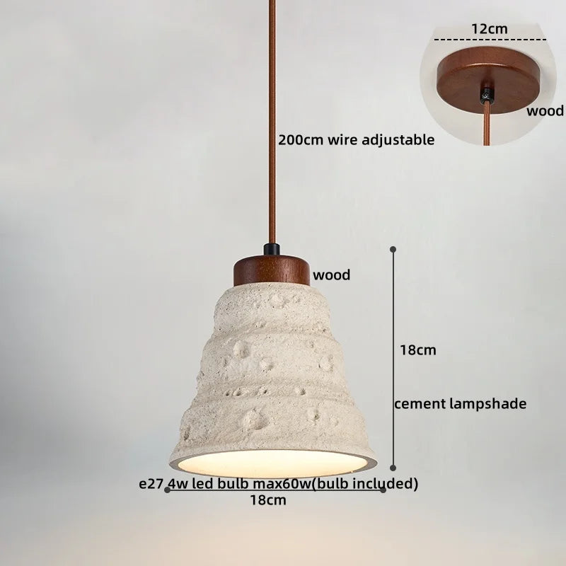 DecorBites™ Japanese Style LED Pendant Lights Wood Canopy Cement Lampshade