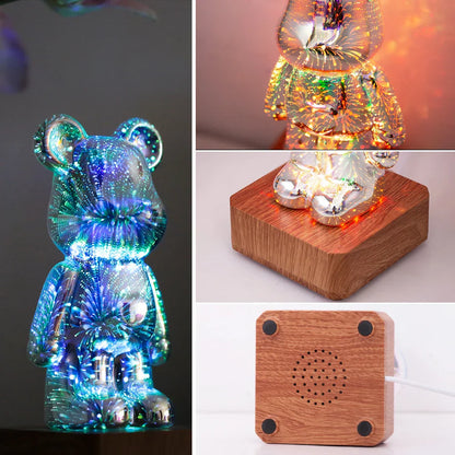 Lámpara de noche DecorBites™ Oso de fuegos artificiales 3D - Lámpara LED con cambio de color para dormitorio y regalo infantil