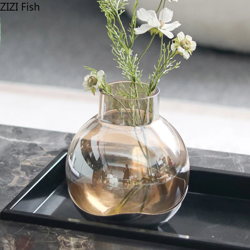 DecorBites™ Amber Glass Vase Desk Decoration Round Floral Room Decor