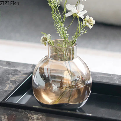 DecorBites™ Amber Glass Vase Desk Decoration Round Floral Room Decor