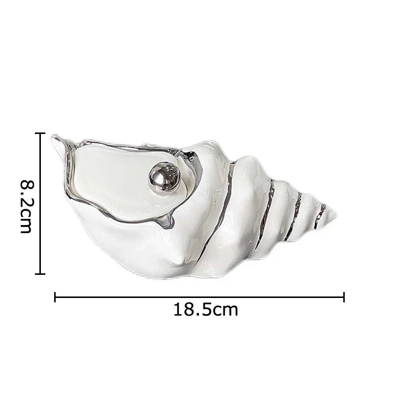 DecorBites™ Conch Ashtray: Silver Plated Desk Decoration & Windproof Ceramic Smoking Accessory