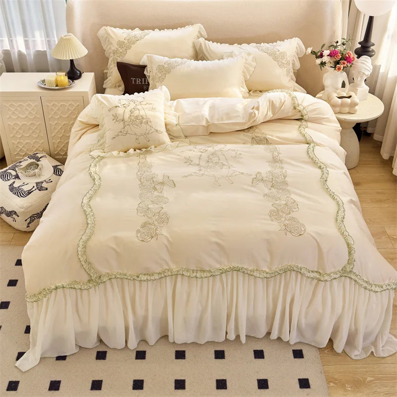 Decobites Vintage Rose Butterfly Lace Ruffles Princess Bedding Set: 100S Egyptian Cotton