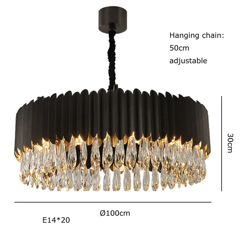 Lámpara colgante de cristal dorado en forma de gota de agua Decorbites™ - Lámpara de suspensión negra
