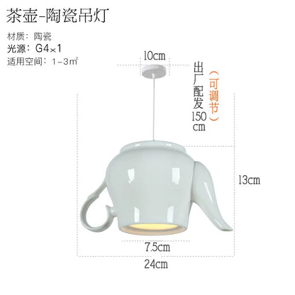 DecorBites™ Ceramic LED Pendant Lights Tea Cup Teapot Hanging Lamp for Kitchen Dining Room