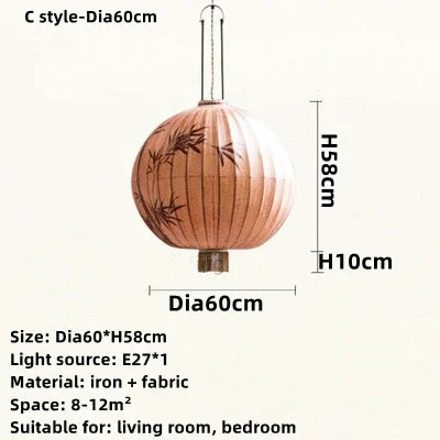 DecorBites™ Handmade Japanese Lantern Painting Pendant Lamp Fabric Chandelier