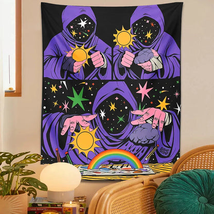 Decobites Mystical Sun Moon Star Sky Rainbow Tapestry Wall Hanging for Bohemian Home Decor