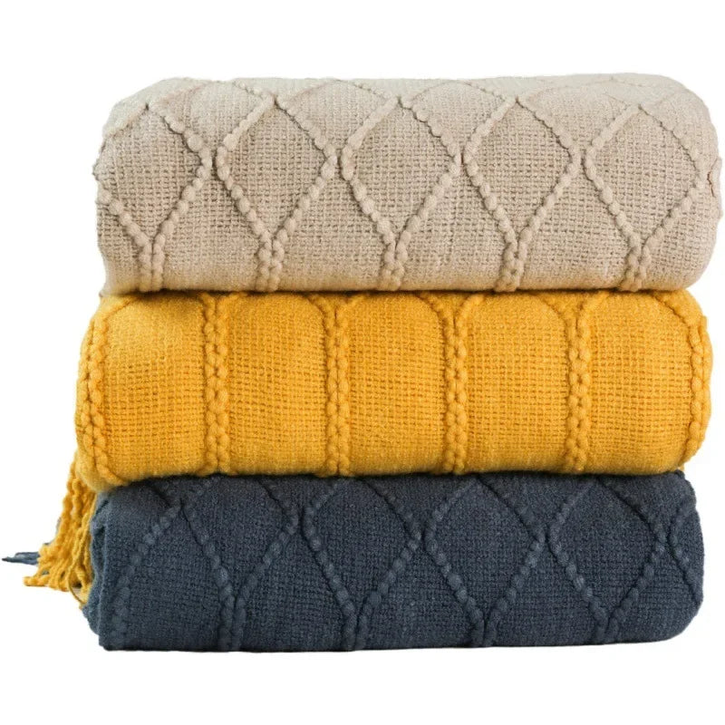 DecorBites™ Knitted Wool Blanket - Soft Nordic Throw for Sofa, Bed, or Office