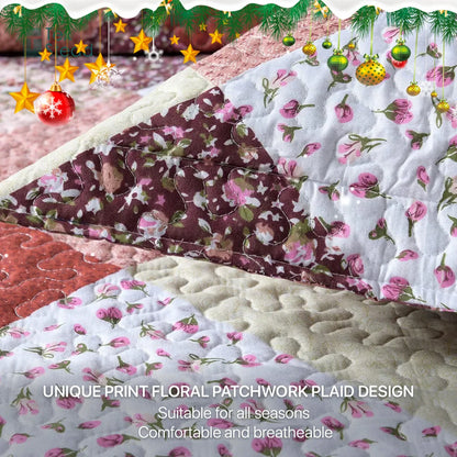 Decobites Multicolour Floral Patchwork Print Bedspread Set with Two Pillow Shams