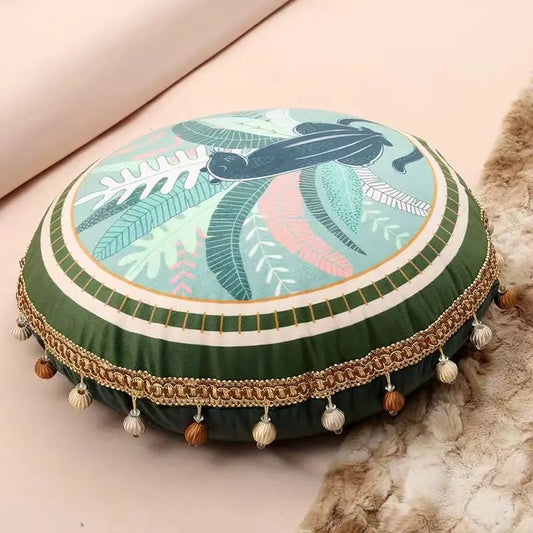 DecorBites™ Ethnic Print Tassel Cushion Cover - Round Dutch Velvet Sofa Pillow