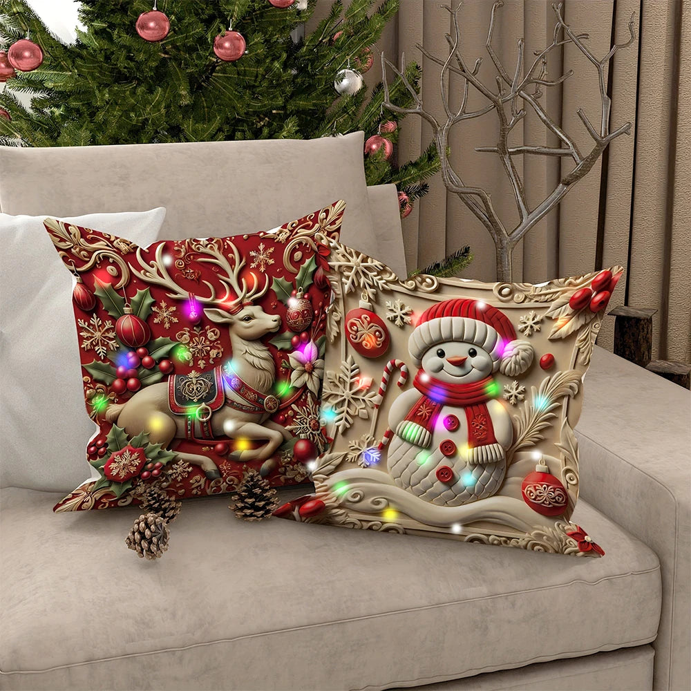 LED 3D Santa Claus pattern design decorative pillowcase Christmas party decorative cushion cover home decoration gift