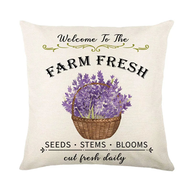 DecorBites™ Lavender Flower Linen Pillowcase for Sofa Car, Living Room Decor, Throw Pillow Case