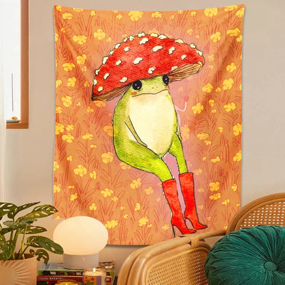 Decobites Cute Frog Cartoon Tapestry Wall Hanging - Forest Animals Hippie Boho Decor