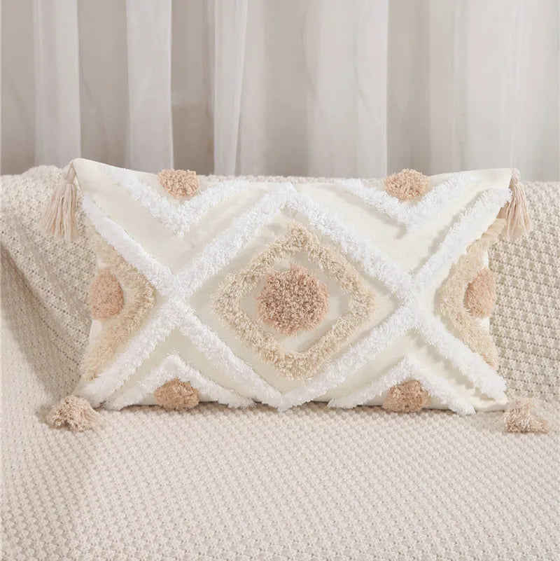 DecorBites™ Embroidered Geometric Leaves Pillow Cover Handmade Home Decor 30x50cm/45x45cm