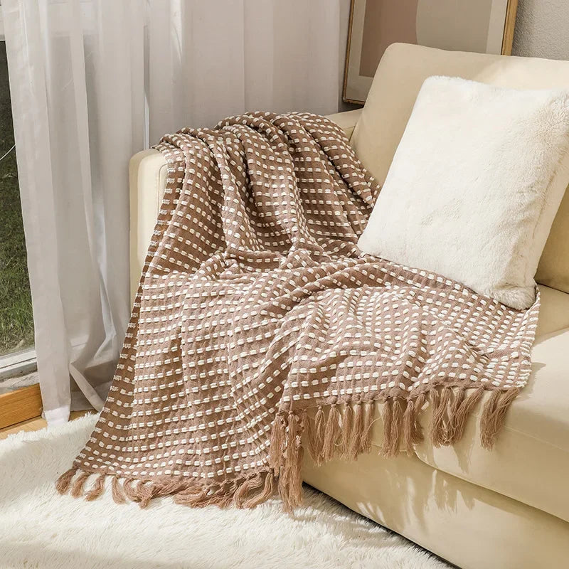 Manta Casual Blanca Nórdica Tejida Decorbites™ - Suave y Cómoda Cubierta para el Final de la Cama o Sofá para Decoración del Hogar y Viajes