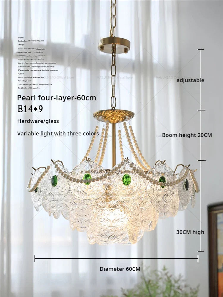 DecorBites™ Crystal Chandelier: Modern Chic Pearl Light for Elegant Home Decor