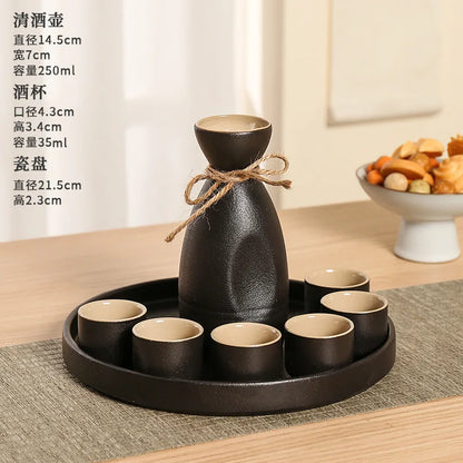 ديكوربايتس™ - وعاء سيراميك أسود لتدفئة النبيذ والساكي للمنزل، تصميم ياباني مصنوع يدويًا