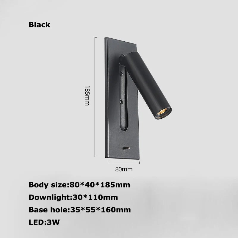 DecorBites™ LED Wall Lamp with Switch, USB Port, Rotatable - Bedroom Reading Light