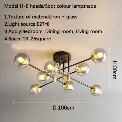 ثريا ديكوربايتس™ الزجاجية السوداء - ثريا سقف طاولة طعام مستديرة بتصميم نورديك