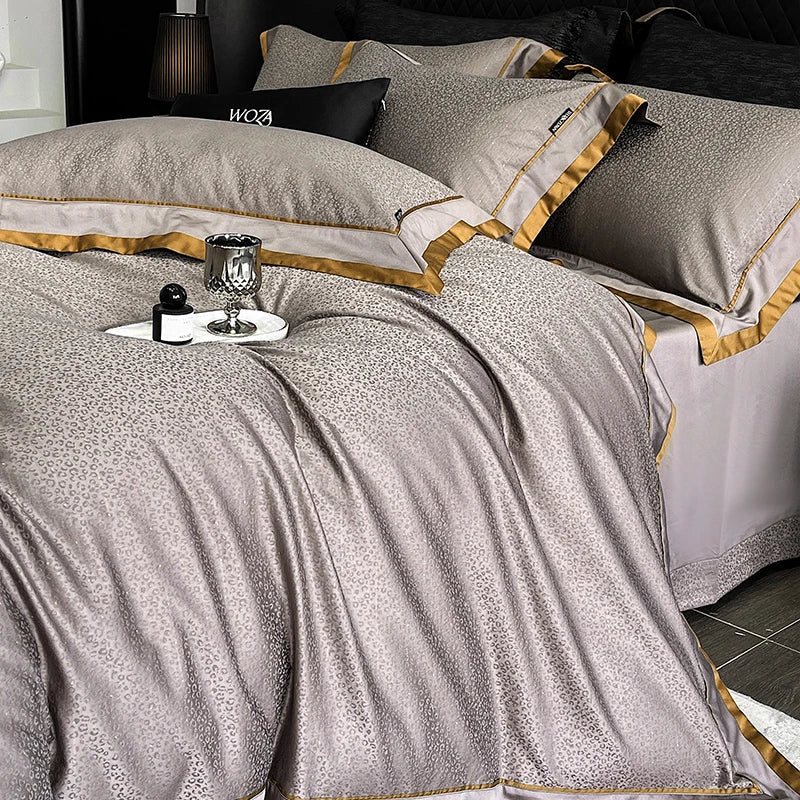 Decobites Egyptian Cotton Leopard Jacquard Luxury Bedding Set with Satin Finish