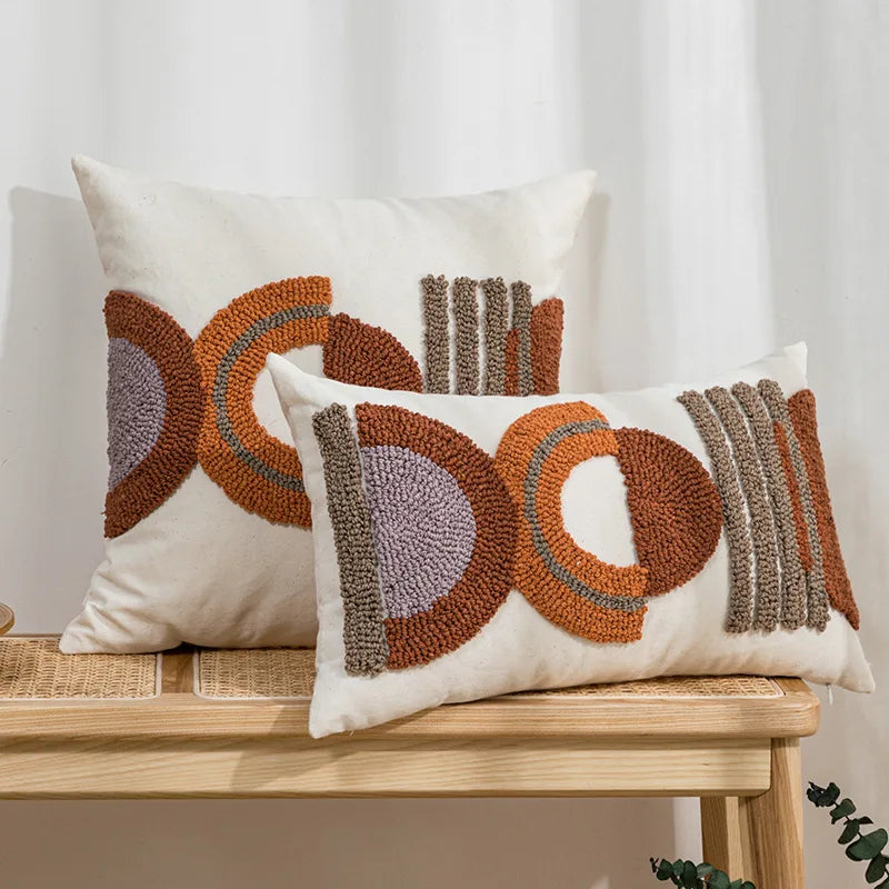 DecorBites™ Half-circle Tufted Cotton Canvas Embroidery Throw Pillow Cover - Modern & Stylish