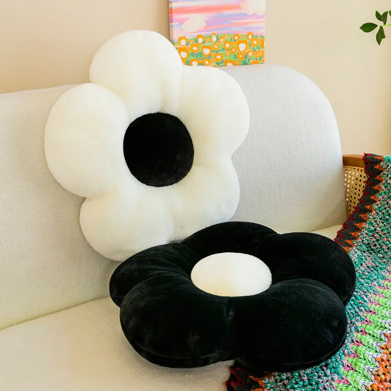 Decobites Flower Cushion Sofa Pad Black White Lumbar Support Pillow Room Decor