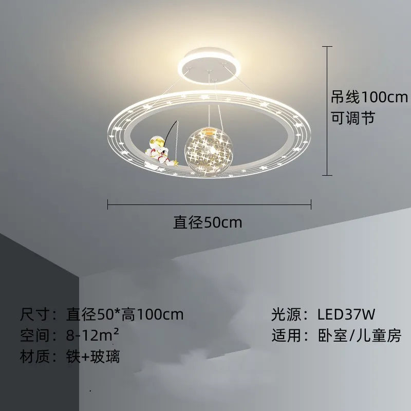 DecorBites™ Astronaut LED Chandeliers: Remote-controlled Ceiling Pendant for Children's Room, Boy's Study, Nursery
