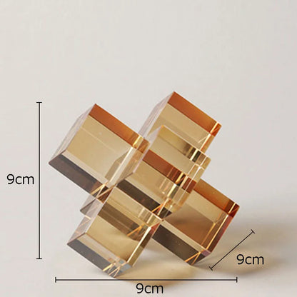 DecorBites™ Escultura geométrica de cristal con forma de cruz, decoración de escritorio, estatua cuadrada esmerilada
