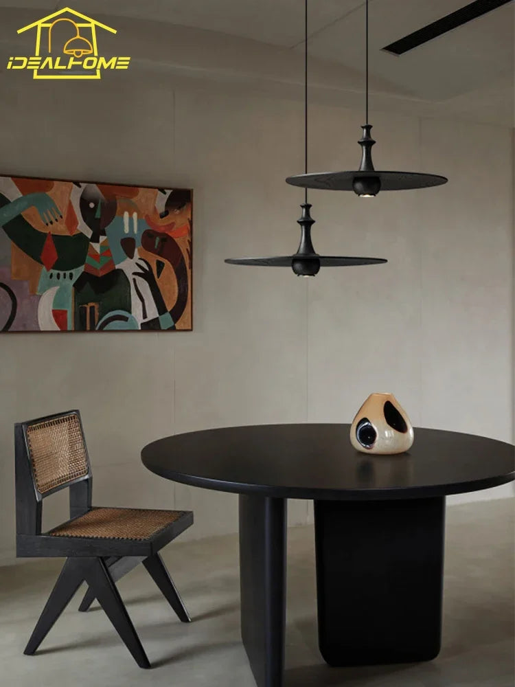 DecorBites™ Black Solid Wood Saucer Pendant Lights, LED GU10, Minimalist Design