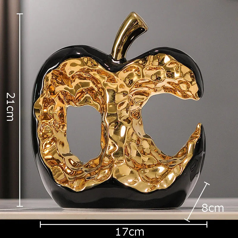 DecorBites™ Ceramic Apple Sculpture Desk Decoration - Gold-plated Hollow Out Craft, Room Aesthetic Ornament