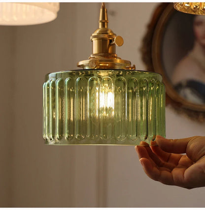 Nordic Green Glass Pendant Light With Brass Accents