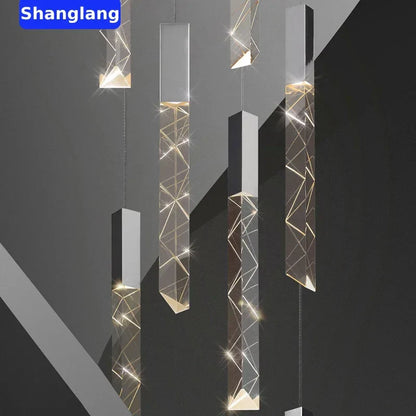 DecorBites™ Crystal Chrome LED Chandelier: Luxury Duplex Stair Loft Pendant Light for Living Room
