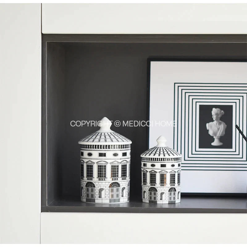 ديكوربايتس™ - شمعدان بخور سيراميكي بتصميم معماري روماني قديم - زينة منزلية فاخرة