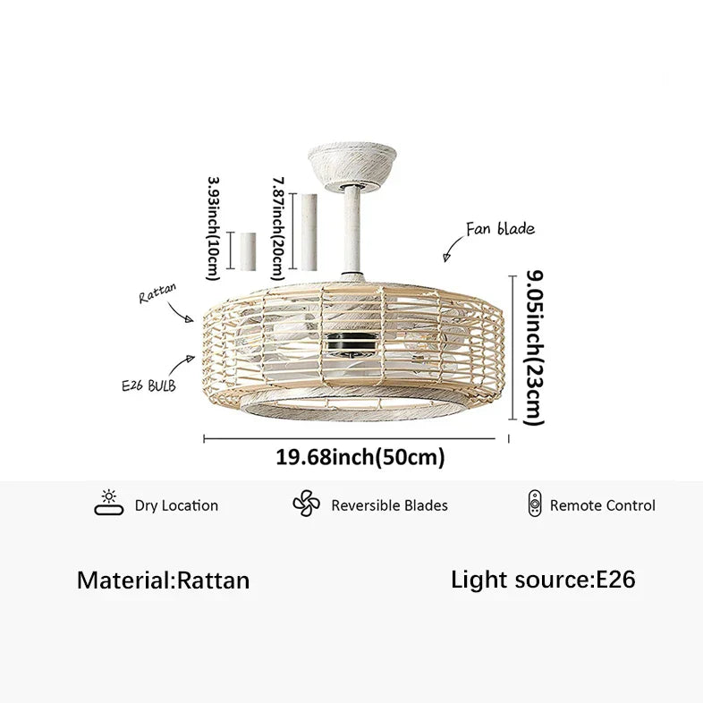 DecorBites™ Braided Rope Lantern Ceiling Fan Light: Reversible, Dimmable, 6-Speed Home Decor