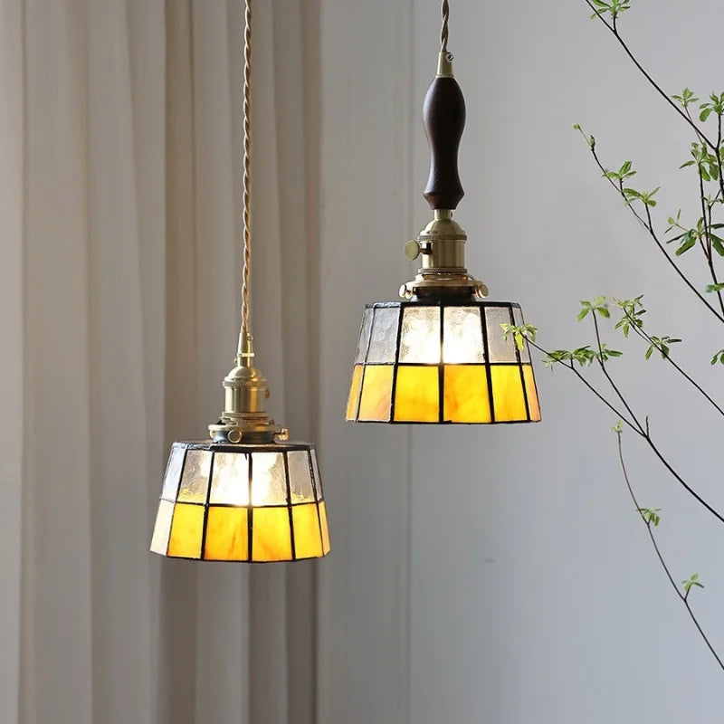 DecorBites™ Brass LED Pendant Light with Adjustable Glass & Wood Hang Lamp