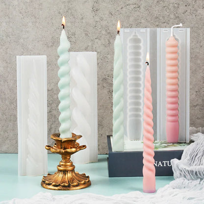 Long Candle Silicone Open and close Mold Spiral Twist Shape DIY Soap Resin Plaster Mould Chocolate Making Set Wedding Home Decor