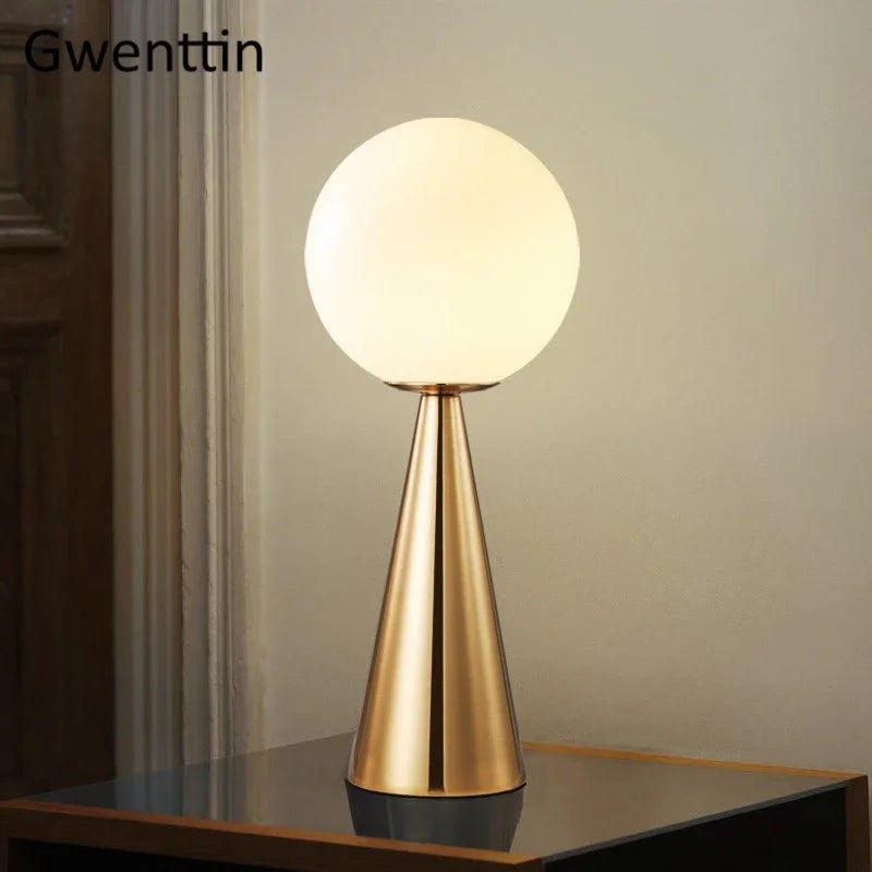 Lámpara de mesa de bola de vidrio dorado Decorbites™ con iluminación LED para escritorio, decoración moderna del hogar para dormitorio y sala de estar