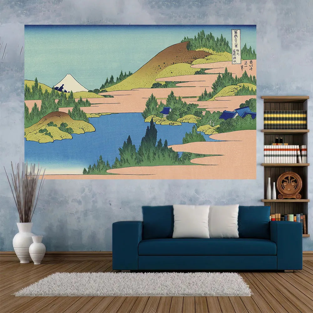 Decobites Ukiyo-E Kanagawa Landscape Tapestry: Japanese Scenery Wall Hanging for Aesthetic Home Decor